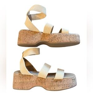 Steve Madden Cream Tan Beige Platform Sandals Manmade Textile Cork Women's 8